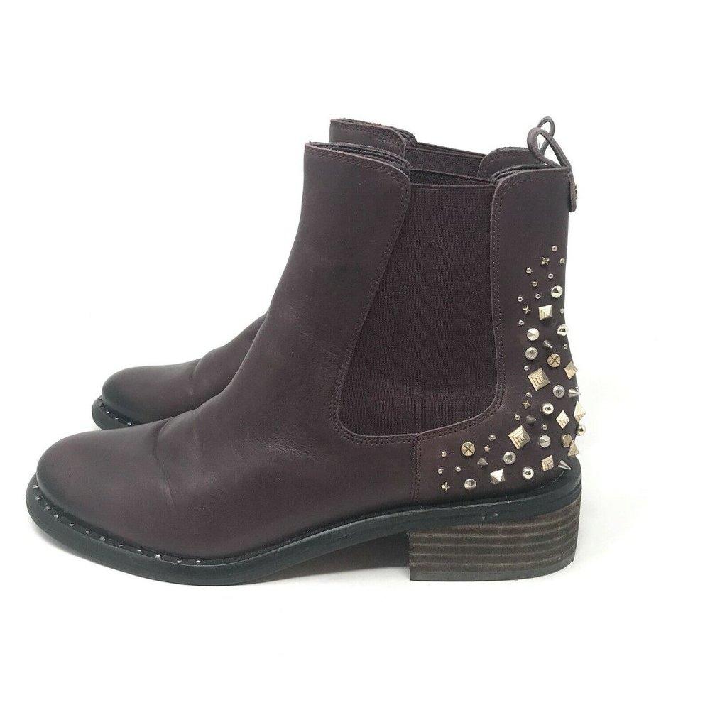 Sam Edelman Dover Chelsea Ankle Boot Spiked Studded Burgundy Leather Size 10.5 - Picture 11 of 11